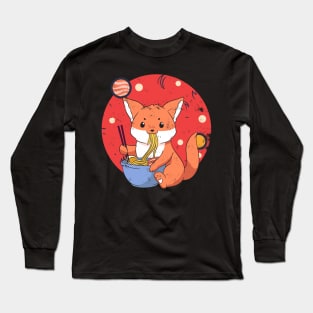 Kawaii Fox Eating Ramen Noodles Space Otaku Ramen Bowl Lover Long Sleeve T-Shirt